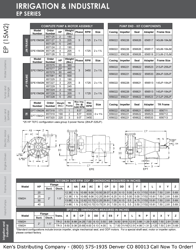 Monarch Industries EPE Series and EPT Series End Suction Centrifugal Pumps JM Frame & JP Frame Repair Parts 14 EP Curves 63