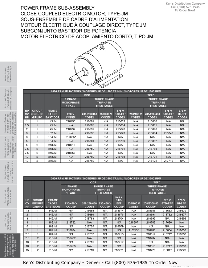 Monarch Industries EPE Series and EPT Series End Suction Centrifugal Pumps JM Frame & JP Frame Repair Parts 30 EP Curves 63